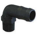 1 INCH X 3/4 INCH MNPT X HOSE BARB  POLY ELBOW - 90