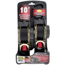 2 PACK - 1" X 10'  RETRACTABLE RATCHET STRAPS - BLACK WEBBING - 1200 Lb CAPACITY